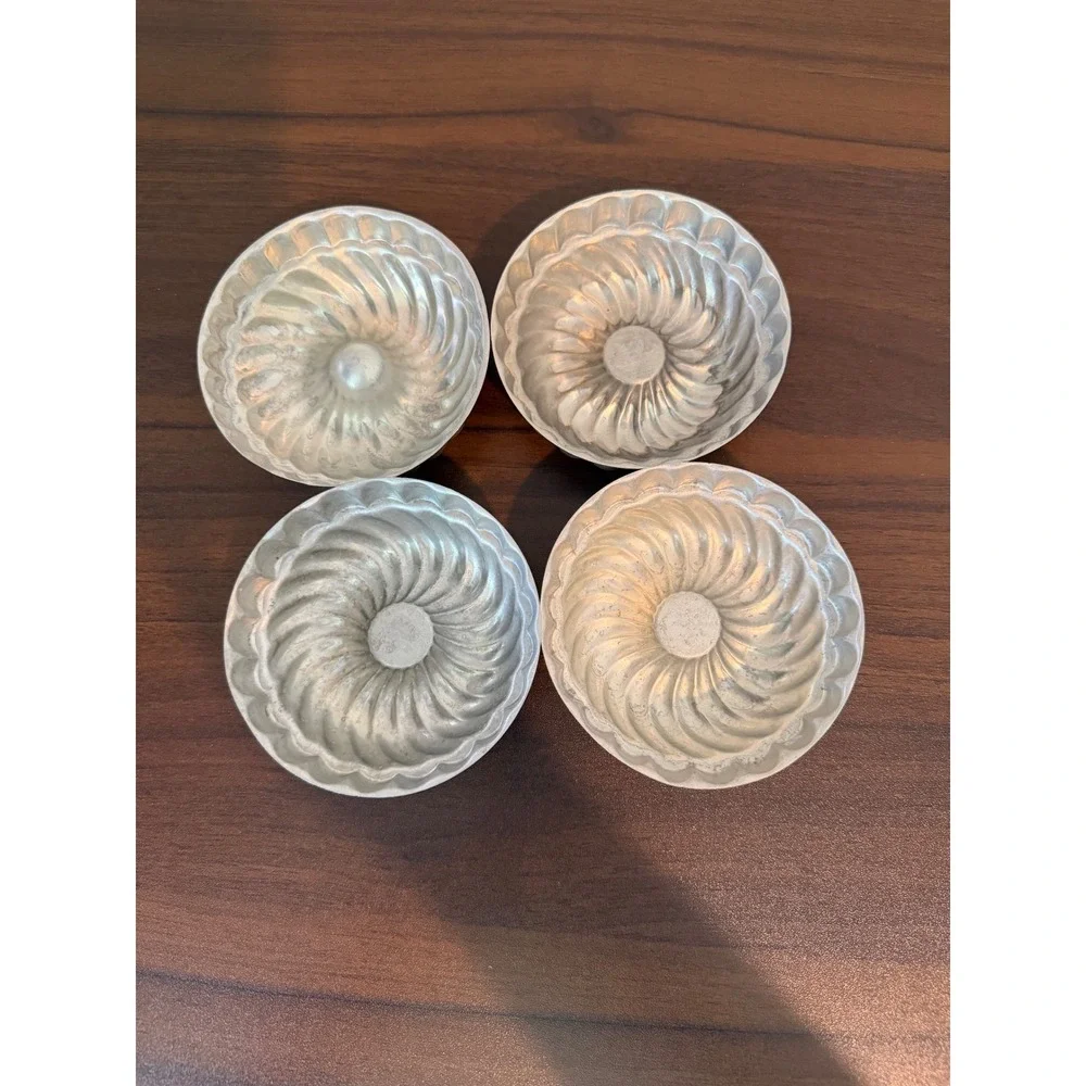 Vintage Aluminum Individual Tart Jelly Molds Set of 4 Fluted Spiral Silver Tone